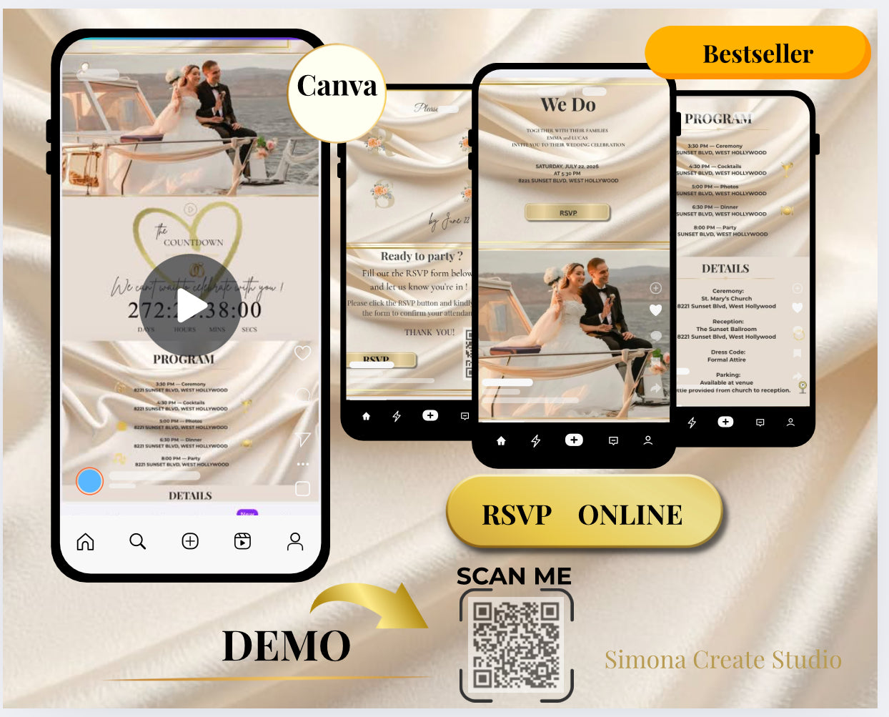 💍 Editable Digital Wedding Invitation | Canva Template | RSVP Form & Countdown