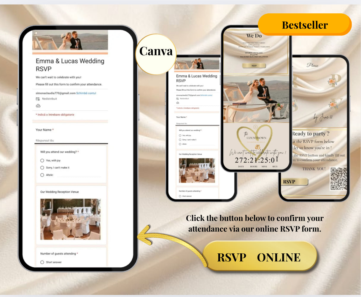 💍 Editable Digital Wedding Invitation | Canva Template | RSVP Form & Countdown