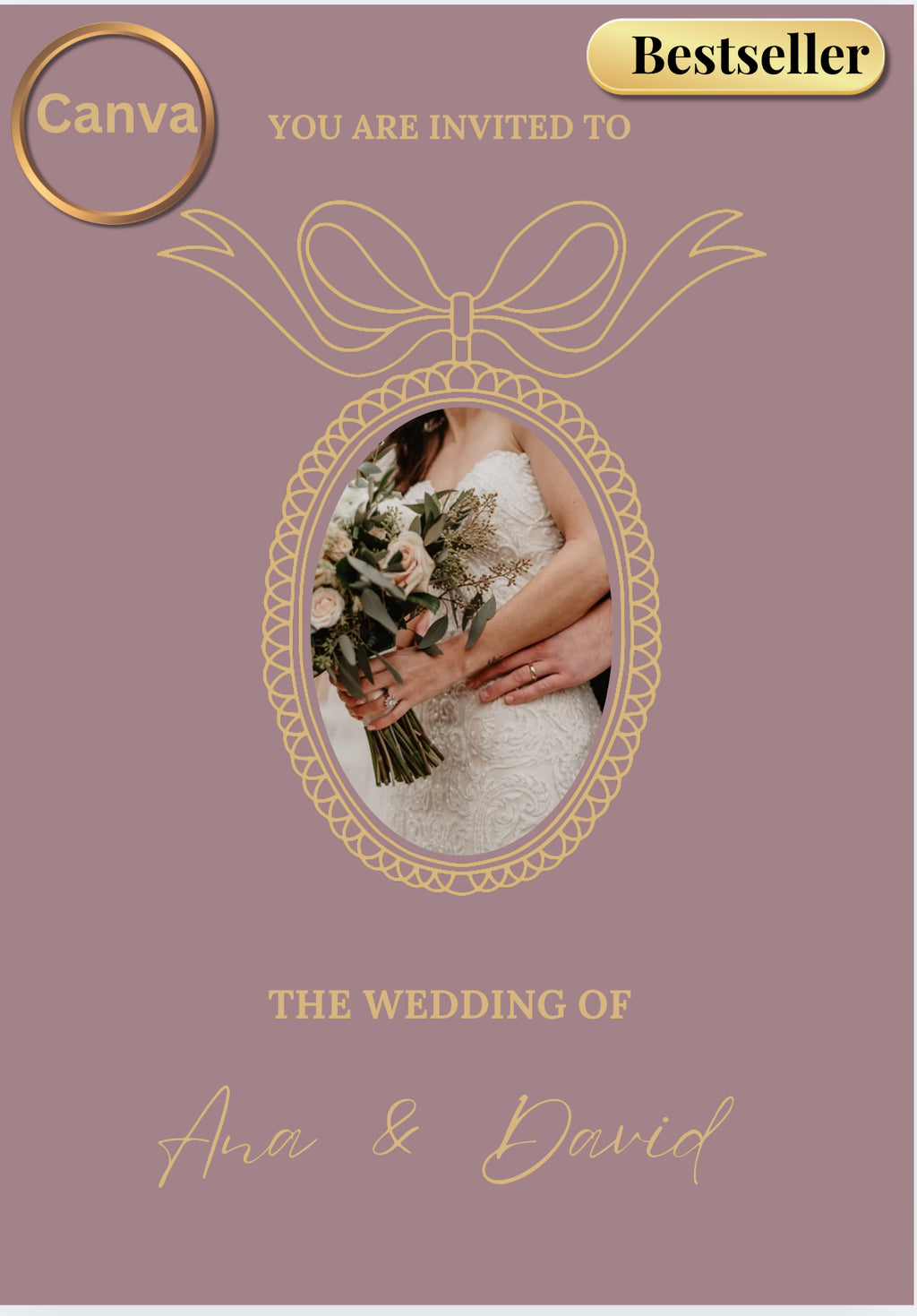 Digital Wedding Invitation – Elegant Gold Editable Template | Canva Invitation