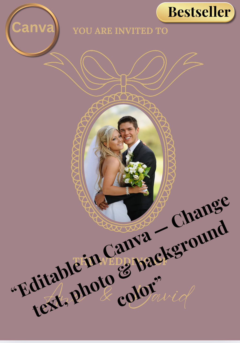 Digital Wedding Invitation – Elegant Gold Editable Template | Canva Invitation