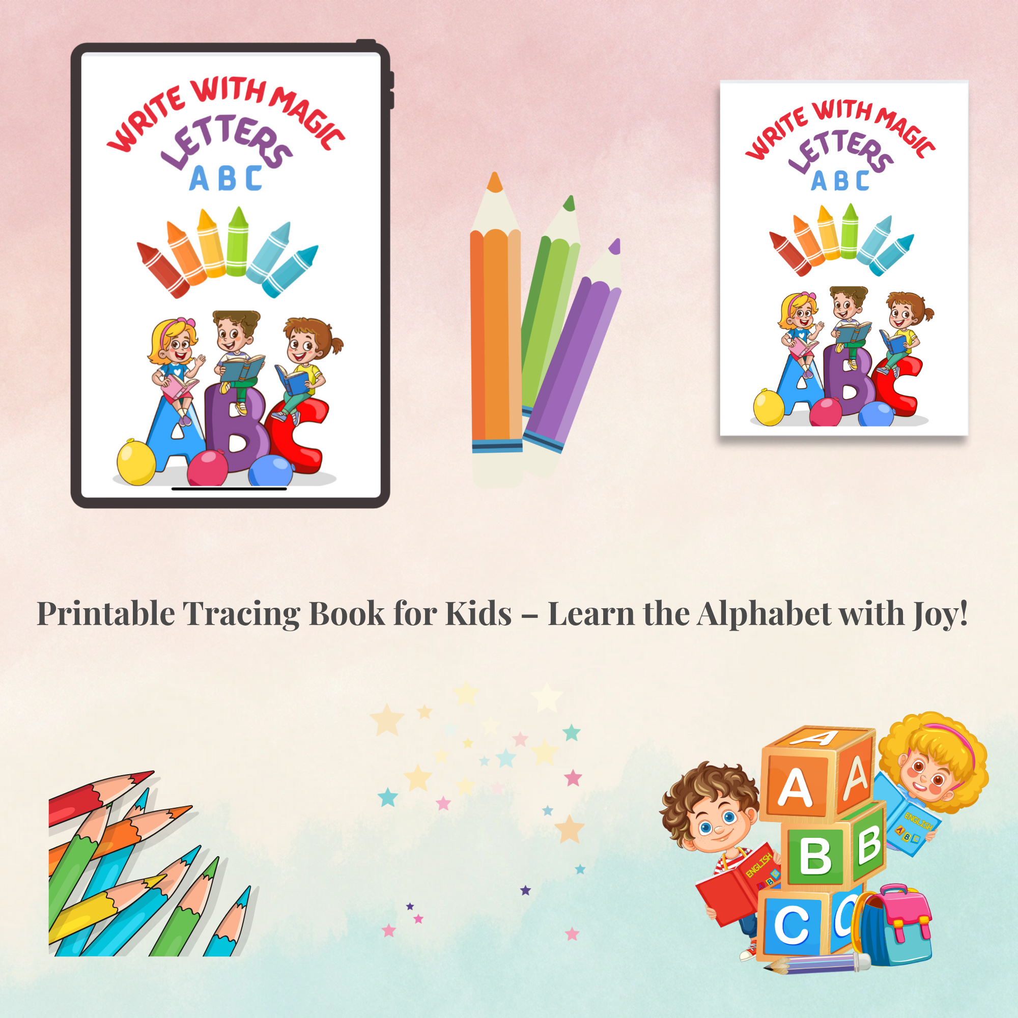 Write with Magic Letters – ABC Printable Tracing Book for Kids   Learn to write the alphabet with joy, color, and imagination! 🌈✏️